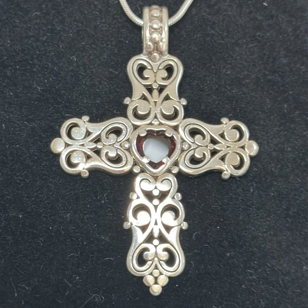 Brighton cross necklace with red crystal